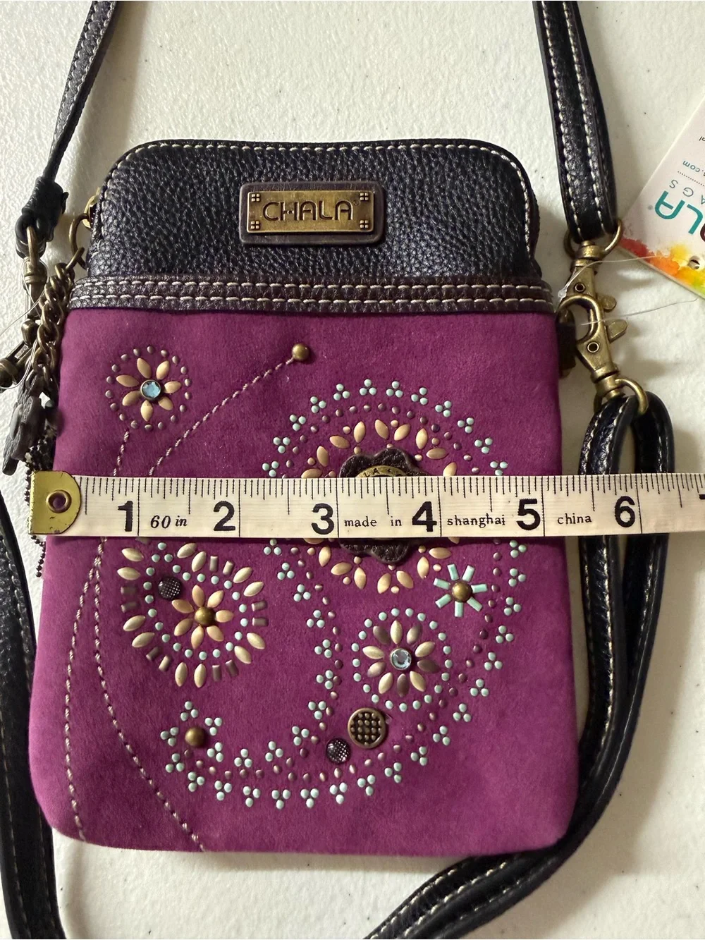 Bohemian Chala Purple Crossbody with Embellished Paisley Accent 2 Straps NWT Mod